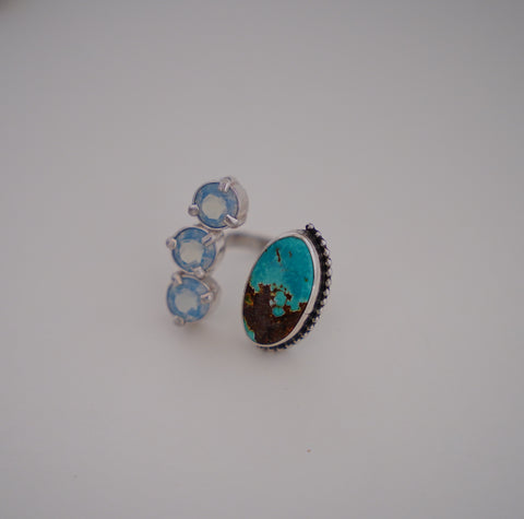 Adjustable Gem and Turquoise Ring (Size 7)