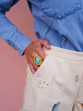 The Gem and Turquoise Gold Ring (Size 8)