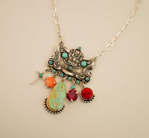 Charm Necklace with Vintage Center