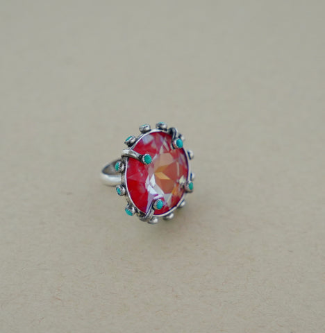 Crystal and Turquoise Ring (Size 7)