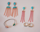 Kingman Turquoise and Peach Crystal Earrings