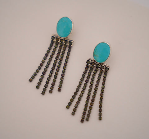 Kingman Turquoise and Crystal Earrings
