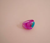 Turquoise and Pink Resin Ring (7.5)