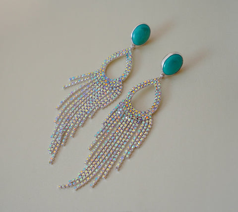 Kingman Turquoise and Rhinestone Earrings