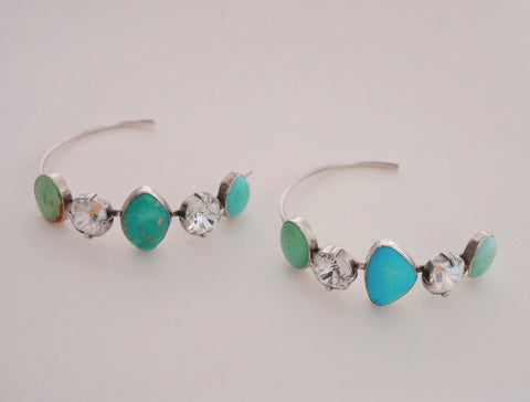 Turquoise and Crystal Hoops