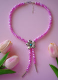 Turquoise and Handcrafted Flower Beaded Bolo