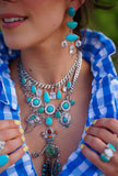 Turquoise Stick Horse, Cowboy and Concho Statement Necklace