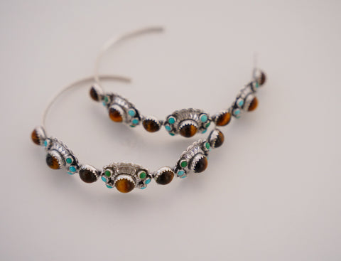 Tiger’s Eye and Turquoise Hoops