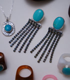 Kingman Turquoise and Crystal Earrings