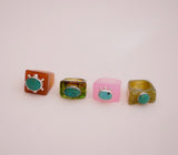 Turquoise and Green Resin Ring (7.5)