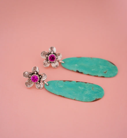 Gem and Turquoise Slab Earrings