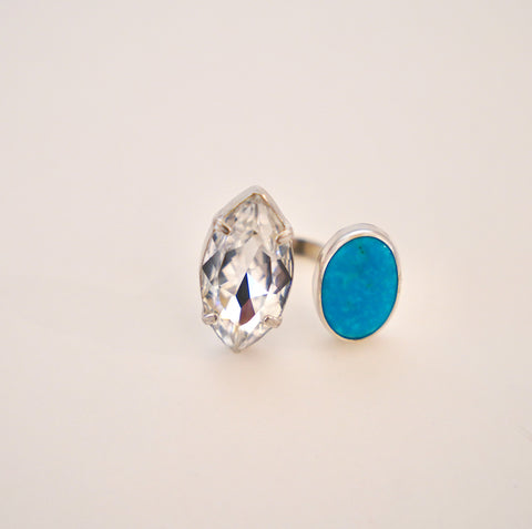 Adjustable Crystal and Turquoise Ring (Size 7)
