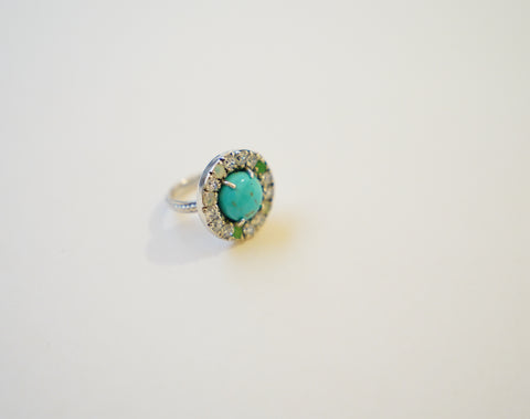 Kingman Turquoise and Gem Ring (Size 6.5)