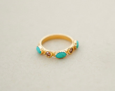 Gem and Turquoise Gold Vermeil Ring (6.5)