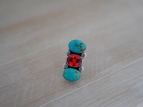 Kingman Turquoise and Gem Ring (Size 7)