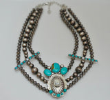 Turquoise and Crystal Beaded Necklace