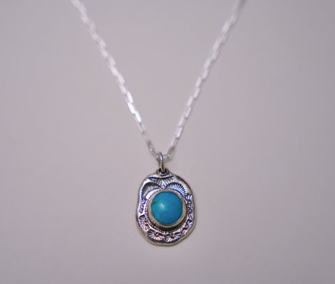 Stamped Turquoise Pendent (18”)