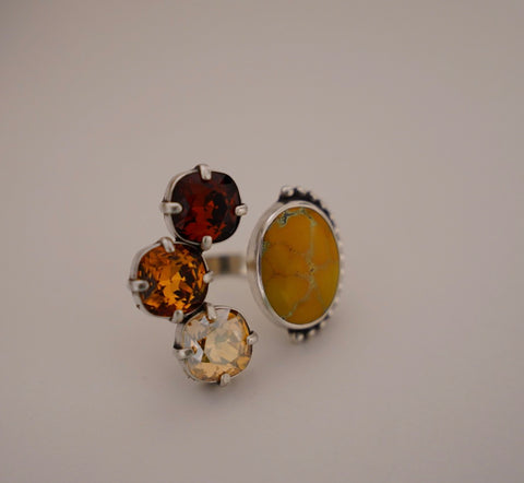 Crystal and Blue Moon Turquoise Ring (7.5)