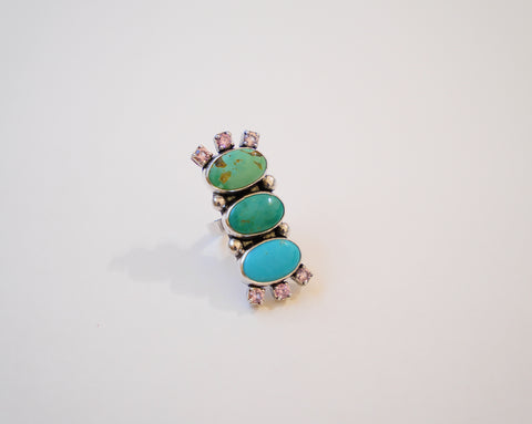Kingman Turquoise and Gem Ring (Size 7)
