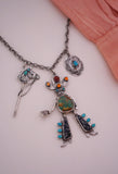 Turquoise Stick Horse, Cowboy and Concho Statement Necklace