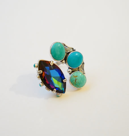 Kingman Turquoise and Crystal Ring (Size 8.5)