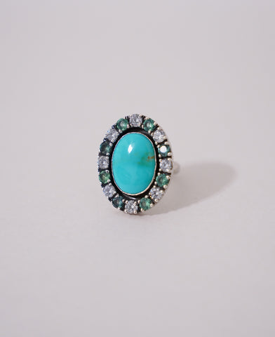 Kingman Turquoise and Gem Ring (Size 7.5)