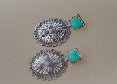 Large Concho and Number 8 Turquoise Earrings