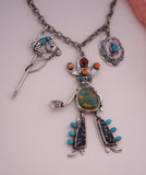 Turquoise Stick Horse, Cowboy and Concho Statement Necklace