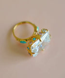 Gold Gem and Turquoise Ring (Size 7.5)