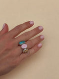 Seashell, Pink Conch and Turquoise Ring (7.5)