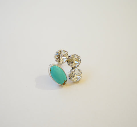 Kingman Turquoise and Crystal Ring (Size 7.5)