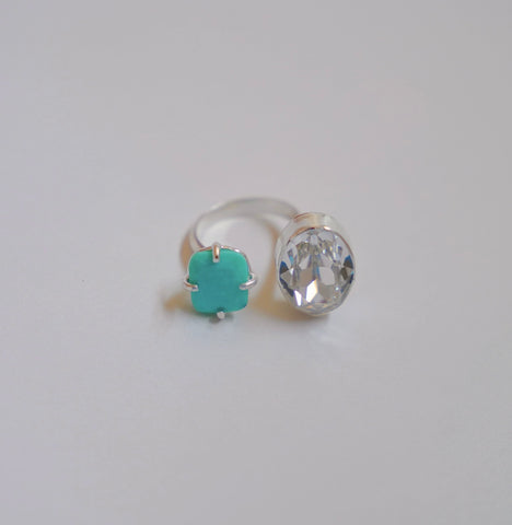 Adjustable Crystal and Turquoise Ring (Size 9)