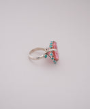 Gem and Turquoise Solitaire Heart Ring (Size 7.5)