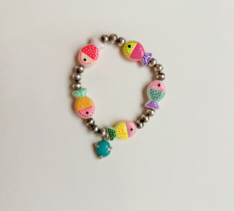 Turquoise Charm and Fish Beaded Bracelet