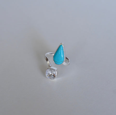 Crystal and Turquoise Ring (Size 6.5)