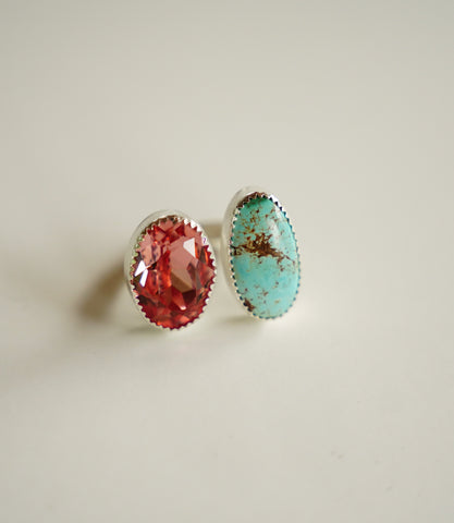 Turquoise and Crystal Ring (Size 7.5)