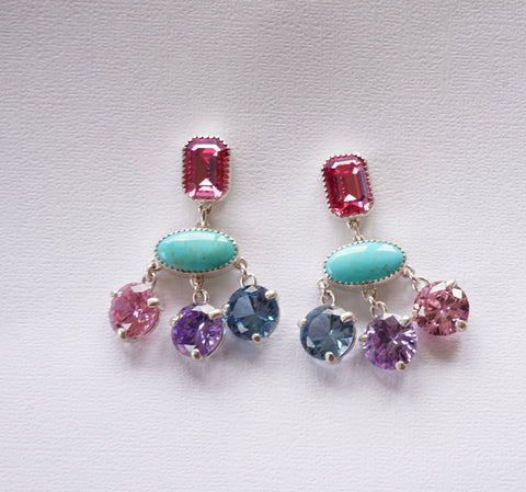 Crystal, Gem and Turquoise Earrings