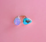 Adjustable Crystal and Turquoise Ring (Size 7.5)