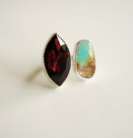 Turquoise and Crystal Ring (Size 7.5)