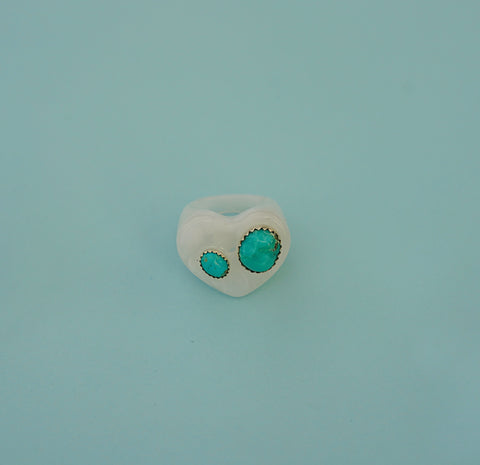 Kingman Turquoise Resin Heart Ring (Size 8)