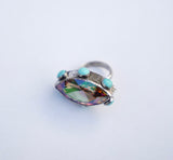 Crystal and Turquoise Ring (7.5)