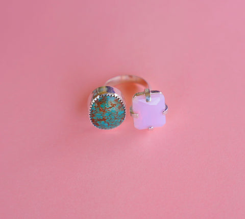 Adjustable Gem and Turquoise Ring (Size 7)