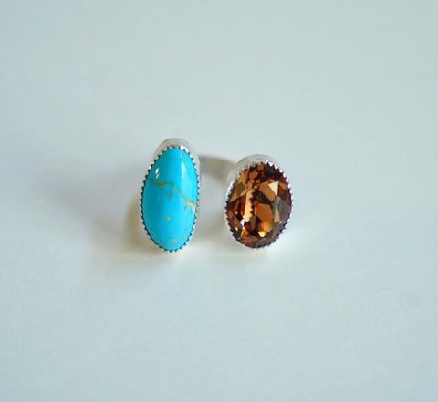 Adjustable Crystal and Turquoise Ring (Size 7)