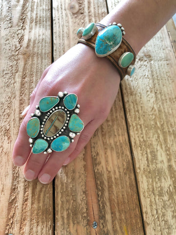 Adjustable Royston Turquoise Cluster Ring