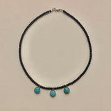 Black Beaded Turquoise Charm Necklace 16”