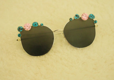 Turquoise and Pink Gem Polarized Sunglasses