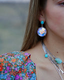 Iridescent Crystal and Kingman Turquoise Earrings