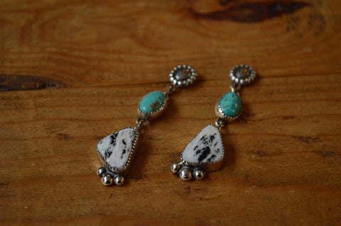 White Buffalo and Tyrone Turquoise Concho Earrings