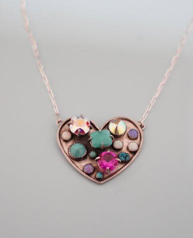 Multi-Stone Heart Necklace (18”)