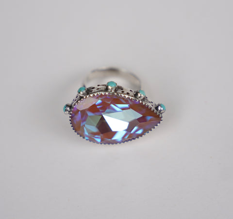 Crystal and Turquoise Ring (Size 8.5)
